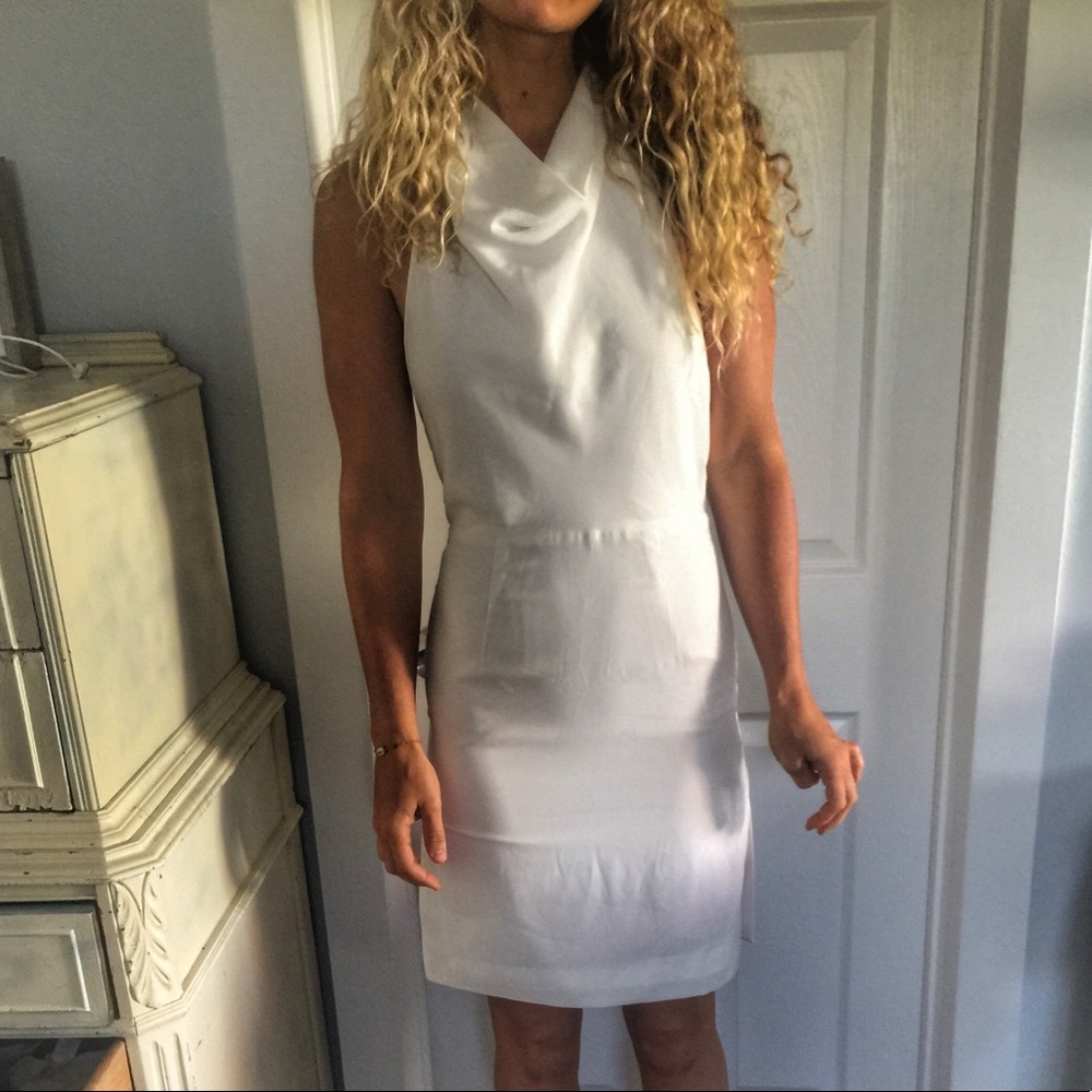 White, cowl neck dress